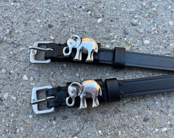 Spur straps Elephants and Black Leather Spur Straps