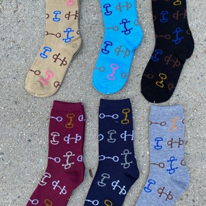 Horse Socks, Riding Sox, Equestrian Crew Socks, Riding Boot Sox, Bridle Bits, Fits Ladies Size 6-11