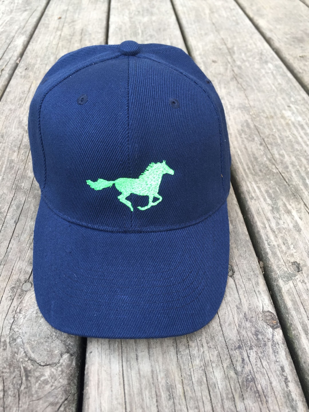 Navy Equestrian Horse Baseball Cap Embroidered Lime Green Etsy