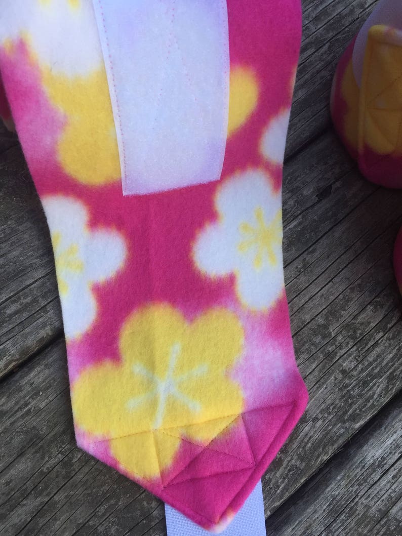 Custom Made Horse or Pony Polo Wraps by The Barn Closet in Hot Pink Yellow and White Floral Print FREE SHIPPING