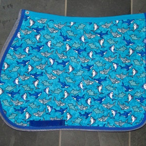 Saddle pad SHARKS with Braided Trim  HORSE or PONY Size Custom Made English Saddle Pad