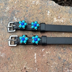 Spur straps Turquoise and Royal Blue Color Stones with Black Leather Spur Straps
