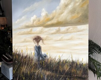 Autumn Fall Oil Painting “Take The Leap Of Faith” Little Girl In Field