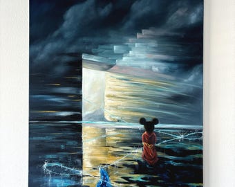Disney Art, Sorcerer Mickey, Mickey Mouse, Stretched Canvas,  “Open Door” Original Modern Oil Painting Wall Art