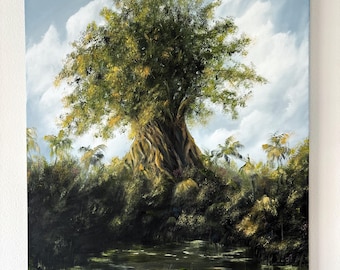 Disney Fine Art, Animal Kingdom, Tree of Life, Disney Parks Stretched Canvas,  “The Kingdom” Original Oil Painting Wall Art