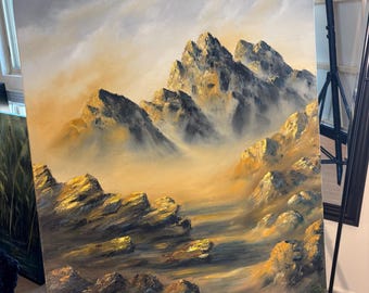 Modern Large Wall Art Desert Mountain Oil Painting, Stretched Canvas “Valley to Zion”