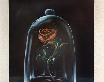 Disney Art Beauty and the Beast Enchanted Rose Original Oil Painting “Restoration”