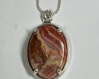 Sterling Silver Necklace with Beautiful Rhodochrosite Stone