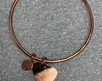 LotsaCopper - Solid Copper Bangle Bracelet with Heart Charm