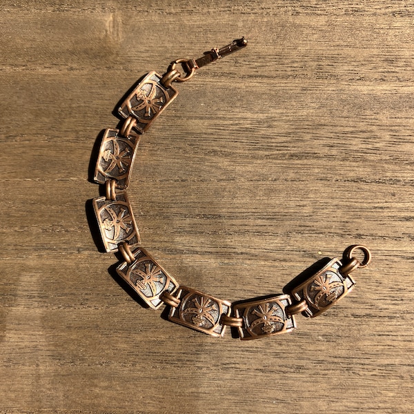 Vintage - Copper Link Bracelet, Bell Kachina Design