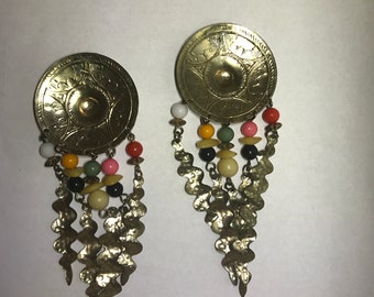 Vintage - Fun Brass Plated and Bead Earrings