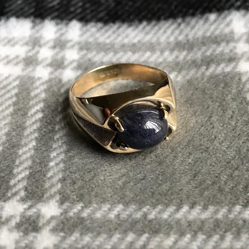 Vintage Men/'s 10k Gold Ring with Blue Agate
