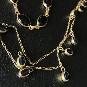 Vintage Bracelet and Necklace Set, Gold tone with black Cabochons