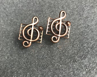 Vintage - Renoir, Copper Treble Clef Earrings