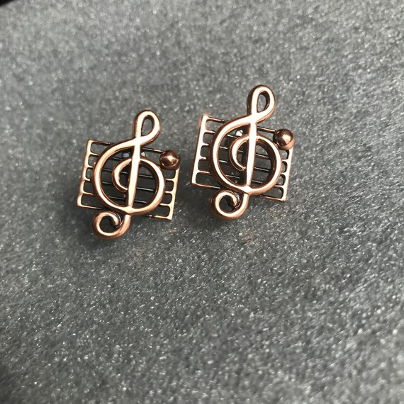 Vintage - Renoir, Copper Treble Clef Earrings
