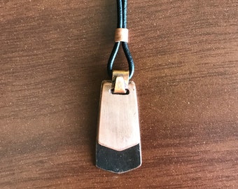 2 Tone Copper Pendant with Leather Necklace, Chevron of Two # 88