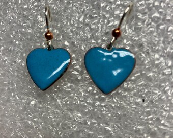 LotsaCopper Small Enameled Heart Earrings (Turquoise)
