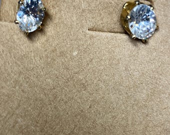 Vintage Avon - Gold Tone Stud Earrings with Faux Diamonds