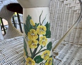 Yellow purslane on a cream metal pitcher. 13 Handpainted by a Nebraska Artist - each can one of a kind- Free shipping