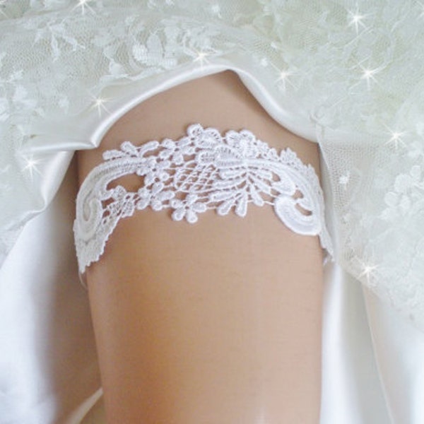 Wedding Garter, White Venise Lace Garter, White Bridal Garter, Ivory Garter Set, Made to Order / Bridal