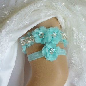 Keepsake Garter, Aqua Blue Wedding Garter Set, Heirloom Wedding Garter Belts, Bridal Garter, Garters, Rhinestone Garter, Wedding Garder