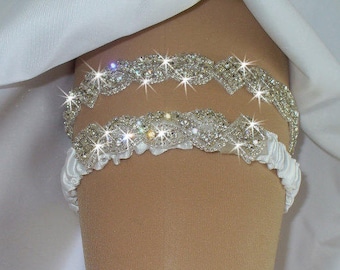 The Original Rhinestone Wedding Garter Set with Toss Garter, Original Bridal Garter Set, 12 Color Choices, Weddings