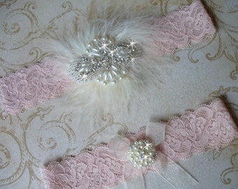 Boda, Juego de ligas de boda, Liga nupcial, Juego de ligas de bling, Liga de bodas de encaje, Juego de ligas de recuerdo de Maribou, Jarretera de Maribou con Toss