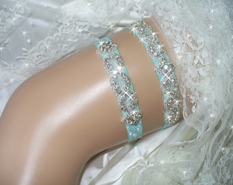 Hochzeits-Dessous, Etwas Blaues Strumpfband, Aqua Strumpfband, Strass Strumpfband, Braut, Königin verfügbar, andere Farben