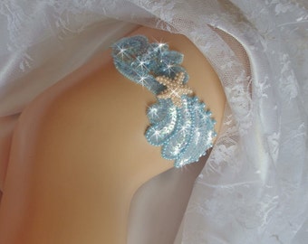 Starfish Beach Wave Wedding Garter with Starfish, Blue Beach Wedding Garter Belt, Starfish Bridal Garter, Something Blue Wedding Garter,