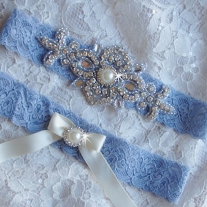 Something Blue Bridal Garter, Antique Blue Lace Garter, Victorian Wedding Garter, Wedding Garder, Rhinestone Garter Set, Weddings