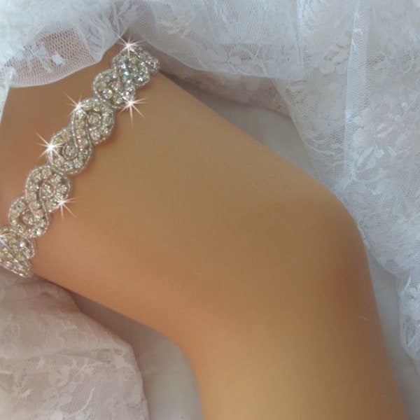 Infinity Rhinestone Bridal Garter, Wedding Garter set with Crystals, Something Blue, Keepsake Wedding Garter with Toss Garter, Garter  Belt