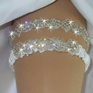 Original Rhinestone Wedding Garter Set with Toss Garter, Original Bridal Garter Set, 12 Opciones de Color, Bodas