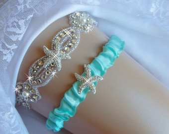 Beach Bridal Garter, Starfish Wedding Garter, Something Blue Destination Garter Set, Wedding Garters and Lingerie, Wedding Garder