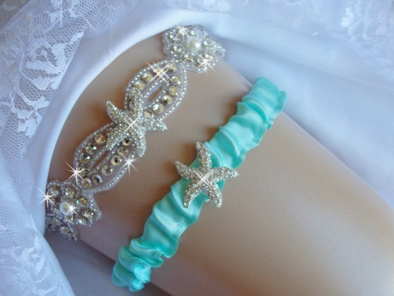 Beach Garter Starfish Wedding Garter Rhinestone Set Bridal Etsy