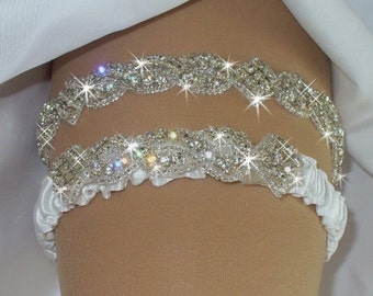 Sparkle Wedding Garter Set, Rhinestone Garter Set, Bridal Garter Belts, Rhinestone Garter, Something Blue Wedding Garter, Wedding Keepsake