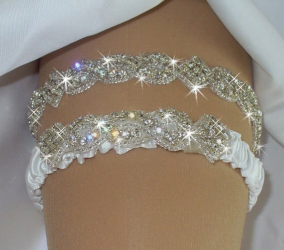 Sparkle Wedding Garter Set, Rhinestone Garter Set, Bridal Garter Belts, Rhinestone Garter, Something Blue Wedding Garter, Wedding Keepsake