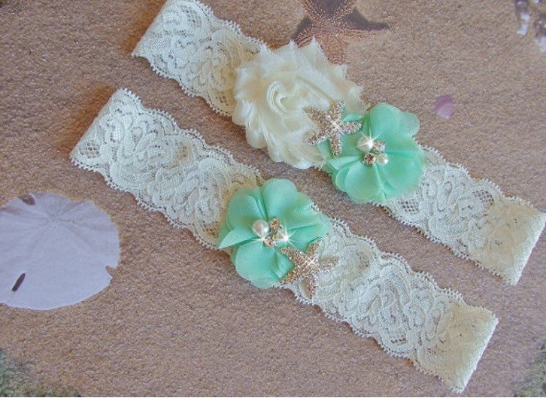 Mint Beach Wedding Garter Set Starfish Bridal Garter Belts Etsy