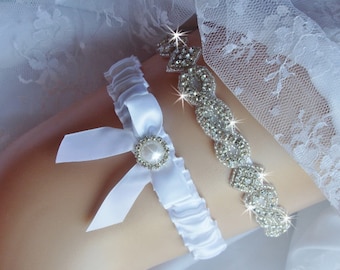 Rhinestone Wedding Garter Set, Glam Bridal Garter, Something Blue Wedding, Sparkle garter Set, Keepsake Crystal Garter, Bridal Accessories