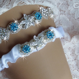 Beach Wedding Garter Set, Destination Wedding Garter, Rhinestone Starfish Wedding Garter, Glam Wedding Garter, Beach Bridal Garter, Garder