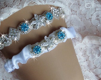 Beach Wedding Garter Set, Destination Wedding Garter, Rhinestone Starfish Wedding Garter, Glam Wedding Garter, Beach Bridal Garter, Garder