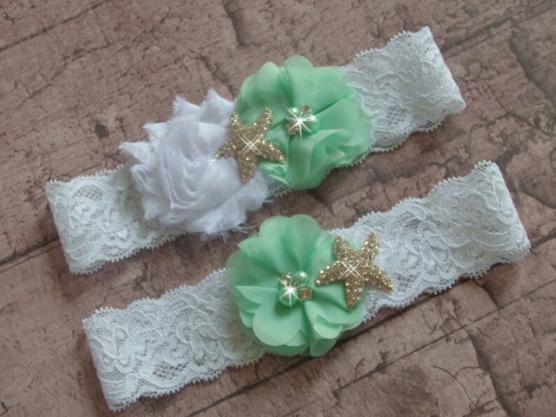 Mint Beach Wedding Garter Set Starfish Bridal Garter Belts Etsy