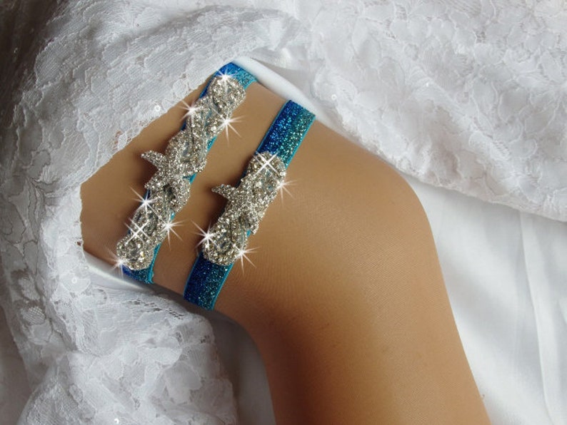 Something Blue Beach Wedding Garter Rhinestone Starfish Beach Etsy