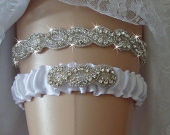 Double Infinity Sparkle Wedding Garter Set, Bridal Garter, Rhinestone Garter Set, Keepsake and Toss Garter, Crystal Bling Wedding Garter