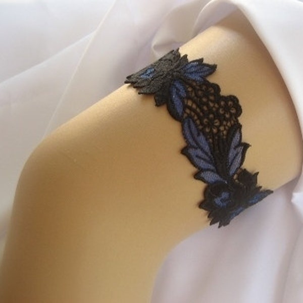 Wedding, Wedding Garter, Bridal Venise Lace Garter, Blue and Black Wedding Garter, Venice Lace Black and Blue Garter, Bridal Lingerie