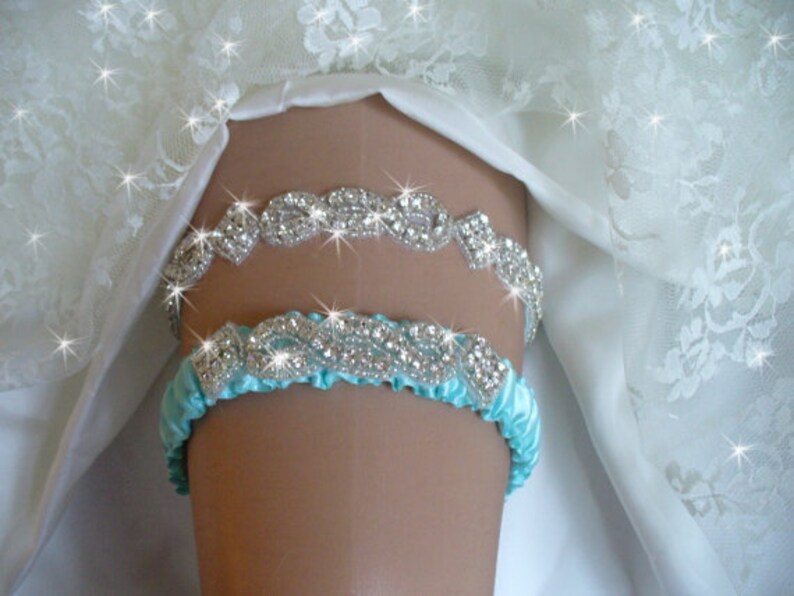 Original Rhinestone Wedding Garter Set with Toss Garter, Original Bridal Garter Set, 12 Color Choices, Weddings image 4