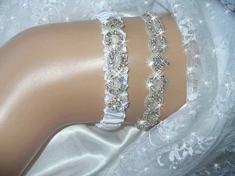 Original Rhinestone Wedding Garter Set with Toss Garter, Original Bridal Garter Set, 12 Color Choices, Weddings image 3