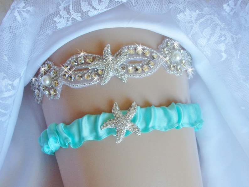 Beach Wedding Garter Starfish Bridal Garter Something Blue Etsy