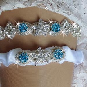 Conjunto de liga de casamento de praia, liga de casamento de destino, liga de casamento de estrela do mar de strass, liga de casamento glam, liga de noiva de praia, garder