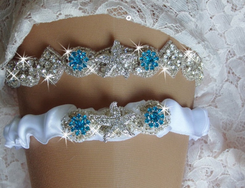 Rhinestone Starfish Wedding Garter Beach Wedding Garter Set Glam Wedding Garter Garder Beach Bridal Garter Destination Wedding Garter
