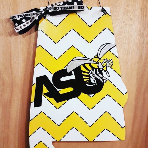 Asu Sign Alabama State University Al State Shape Wooden Door Hanger Wall Decor Home Decor College Dorm Decor College Student Gift